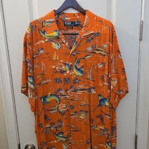 Polo Ralph Lauren XXL Men's Orange and Blue Tropical Shirt. All Sales Final